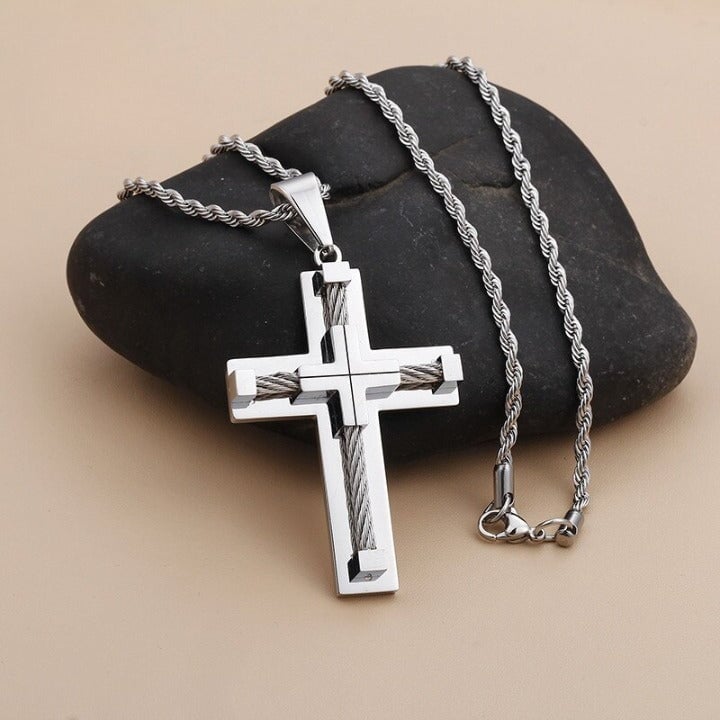 Corrente com Crucifixo em Aço Inoxidável JSF08 - Corrente com Crucifixo em Aço Inoxidável Casa Tech Prata 45 cm 