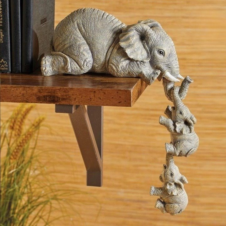 Estátua Família de Elefantes (Pintados à Mão) DEC12 - Estátua Família de Elefantes (Pintados à Mão) Casa Tech 