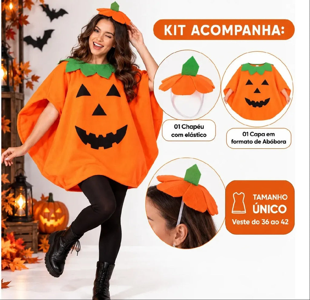 Fantasia de Halloween Abóbora Infantil e Adulto