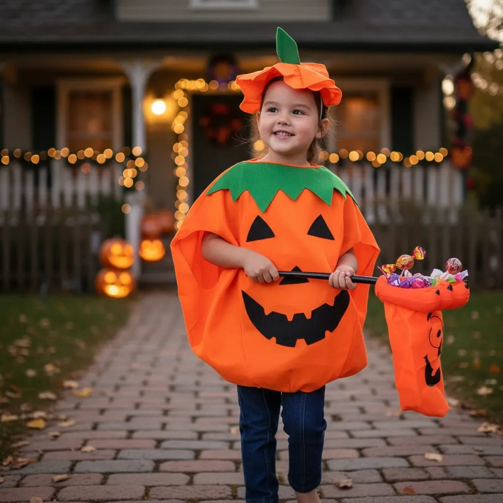 Fantasia de Halloween Abóbora Infantil e Adulto