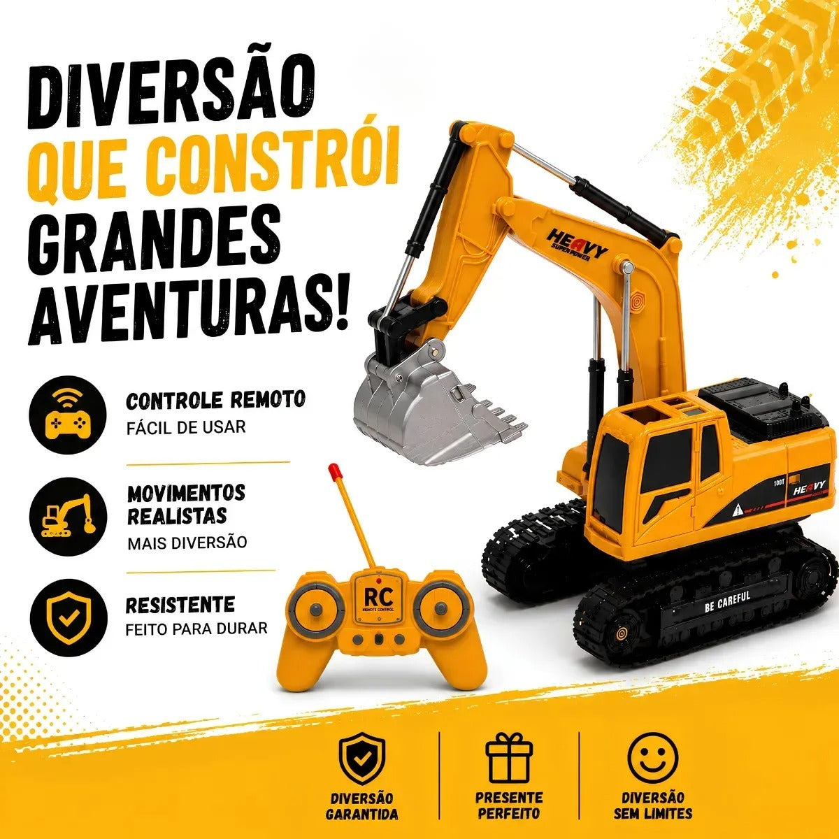 Retroescavadeira com Controle Remoto de Brinquedo