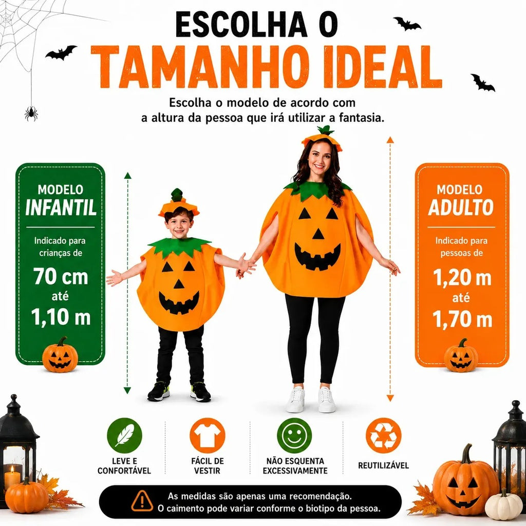 Fantasia de Halloween Abóbora Infantil e Adulto