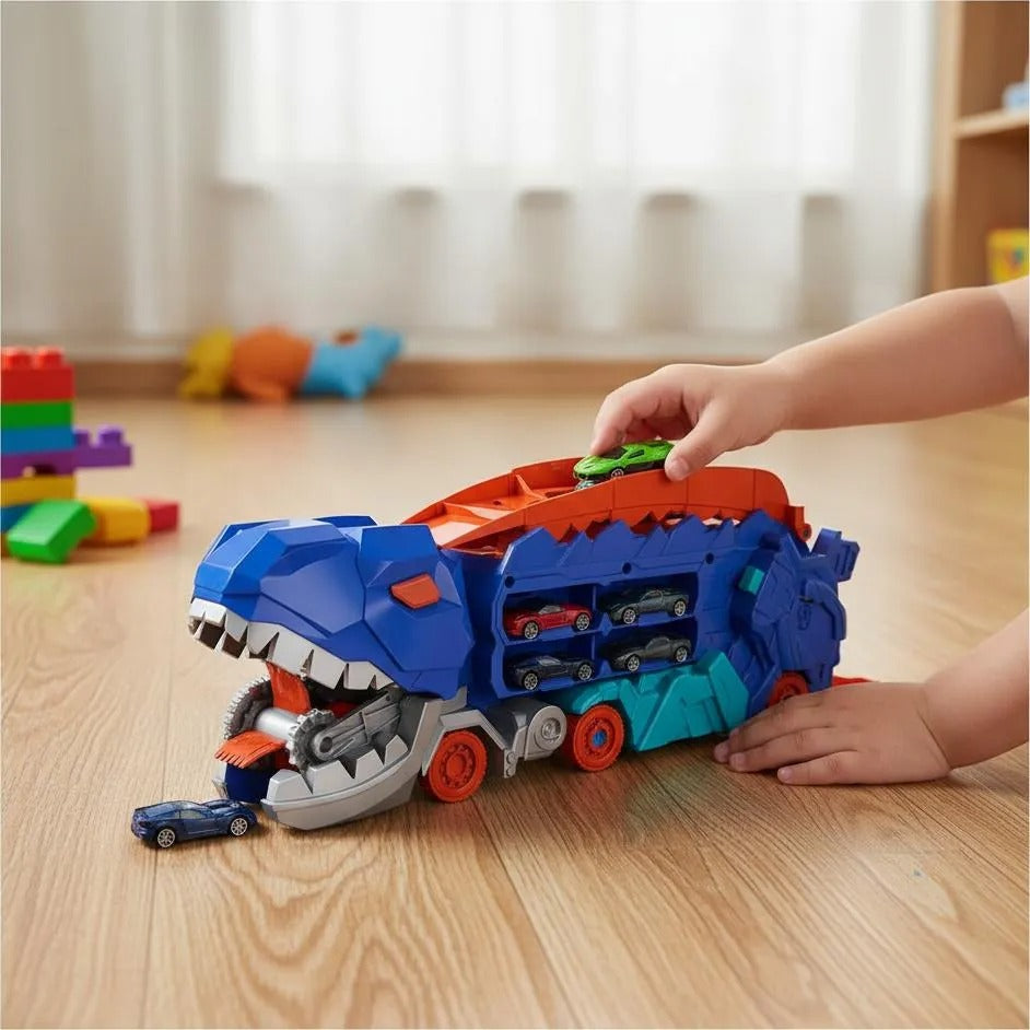 Caminhão Dinossauro Engolidor e Porta Carrinhos