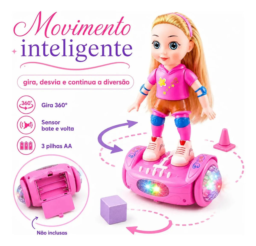 Boneca Giratória Andadora de Hoverboard com Música
