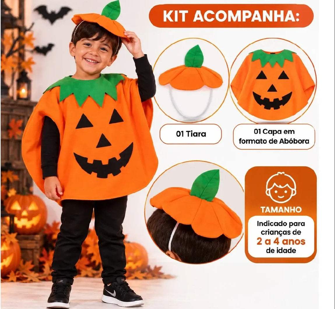 Fantasia de Halloween Abóbora Infantil e Adulto