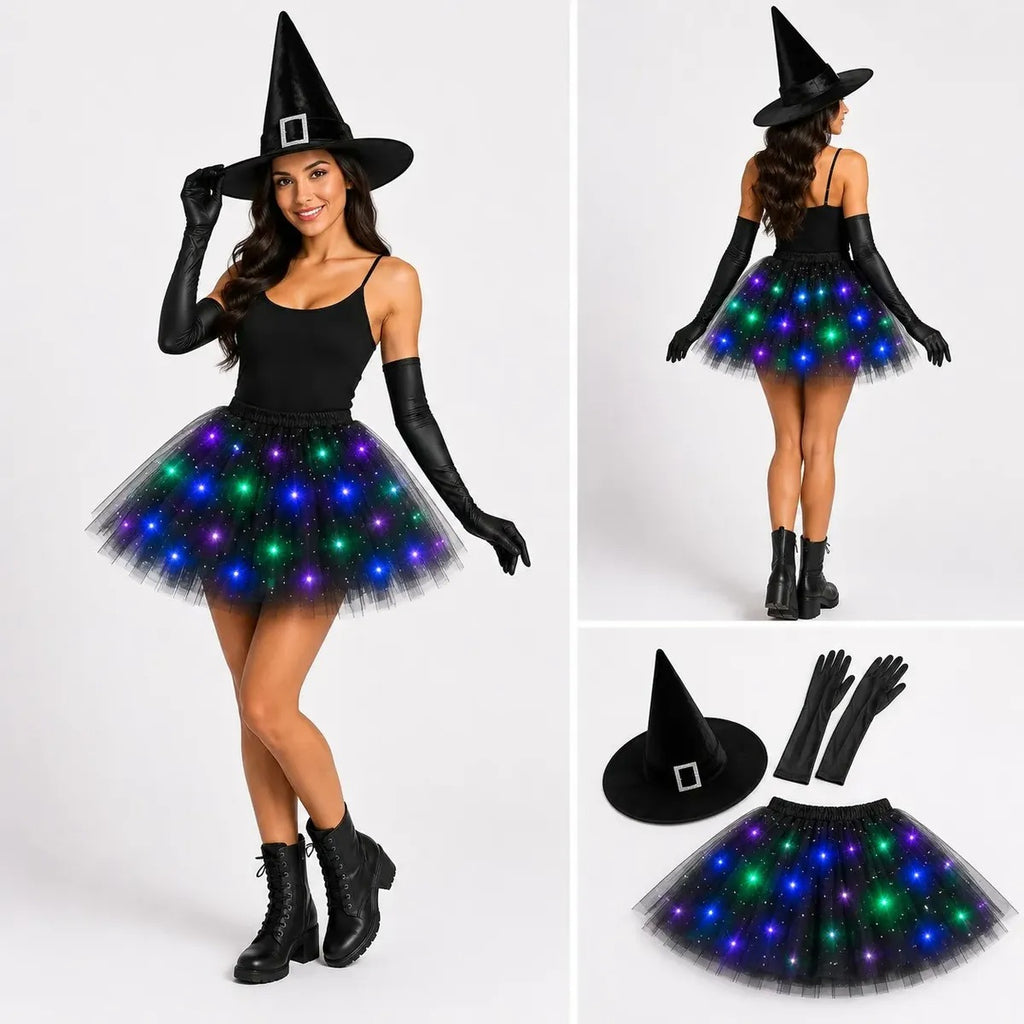 Fantasia de Bruxa Halloween com Saia Led