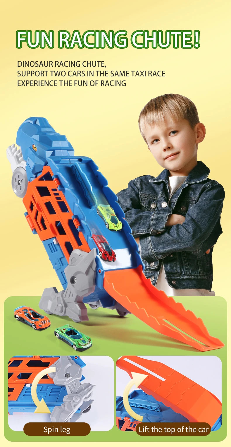 Dinosaur Morphed Track Ejection Car Toy Alloy Car Model Boy Morphed Glide Ejection Transport Puzzle Birthday Gift