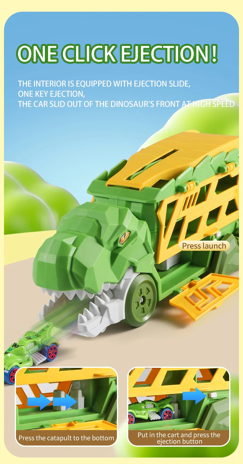 Dinosaur Morphed Track Ejection Car Toy Alloy Car Model Boy Morphed Glide Ejection Transport Puzzle Birthday Gift