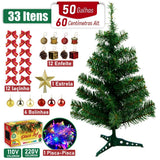 Árvore de Natal Pequena Decorada com Enfeites e Pisca-Pisca