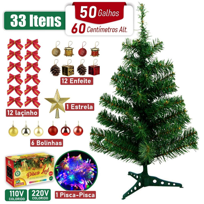 Arvore de Natal 60cm Ganhe Enfeites e Pisca-Pisca DEC17 - Arvore de Natal 60cm Ganhe Enfeites e Pisca-Pisca Casa Tech 110v 