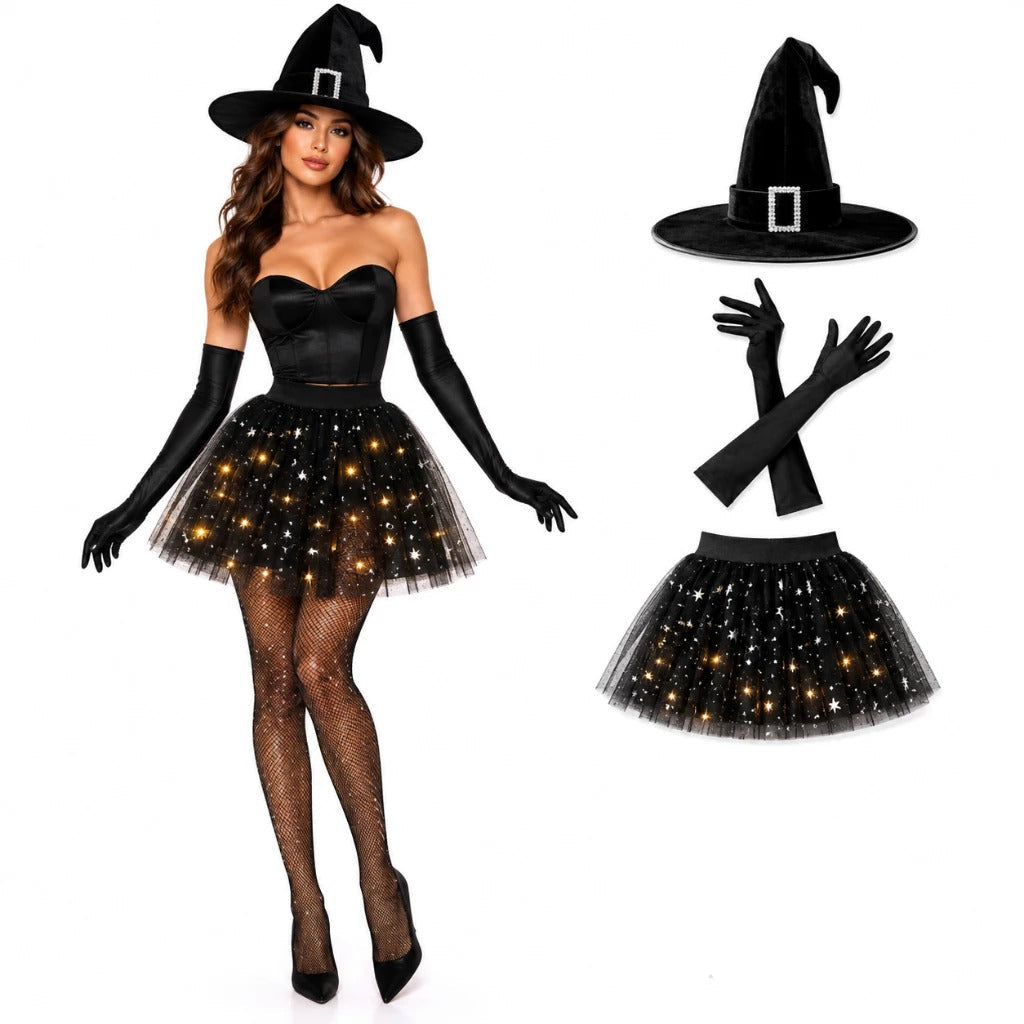 Fantasia de Bruxa Halloween com Saia Led