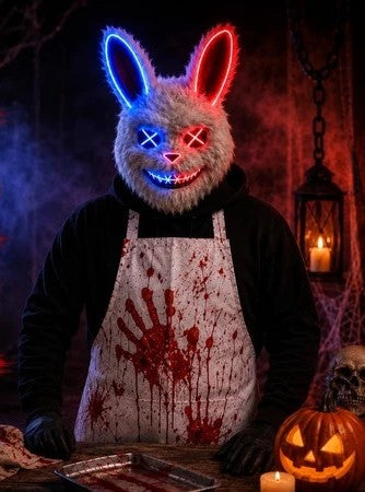 Fantasia de Casal Halloween Coelho com Máscara Led