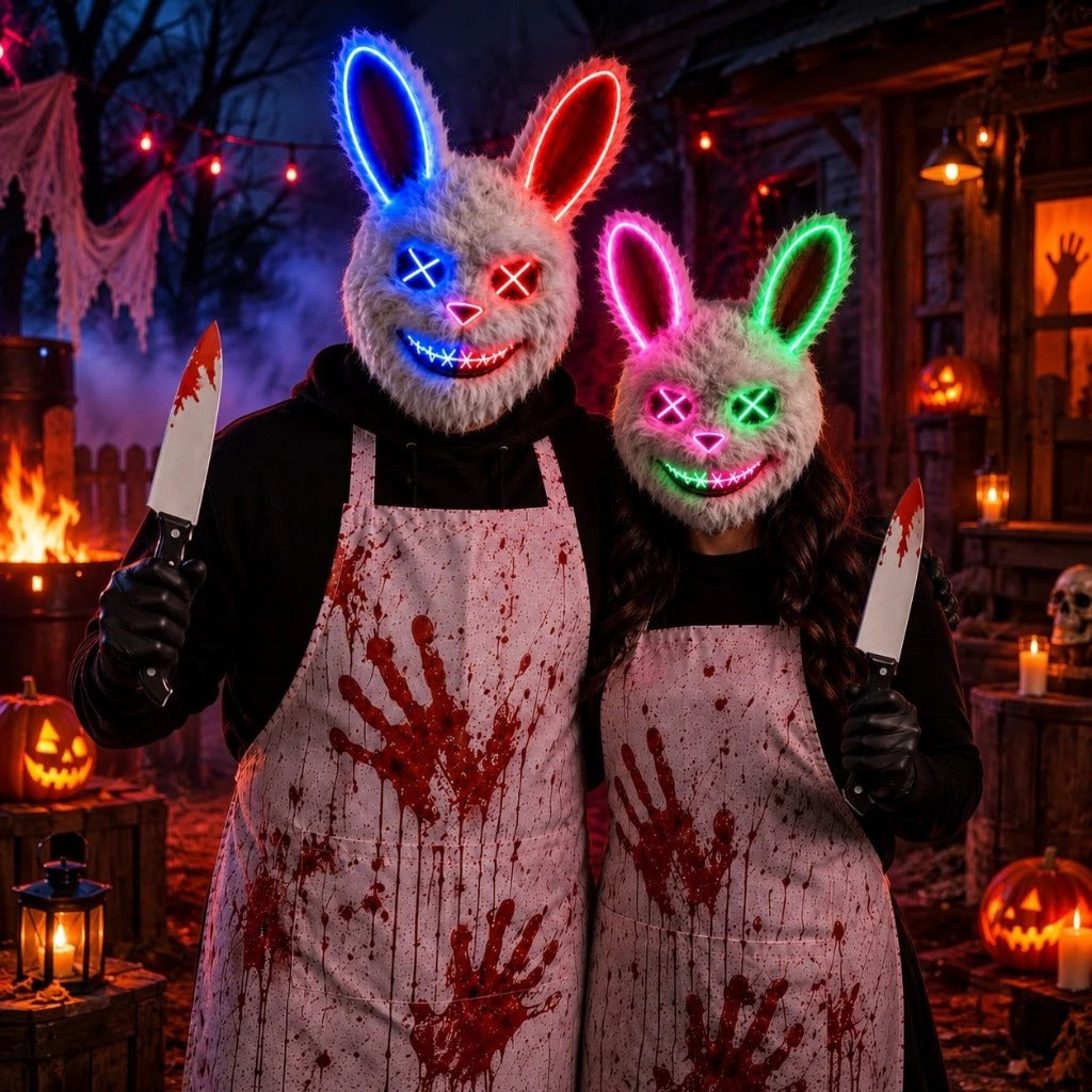Fantasia de Casal Halloween Coelho com Máscara Led