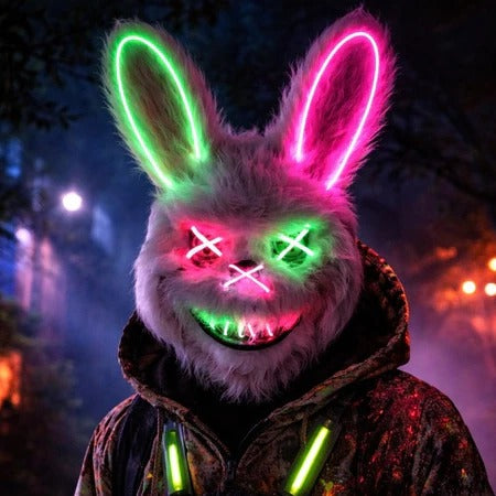 Fantasia de Casal Halloween Coelho com Máscara Led