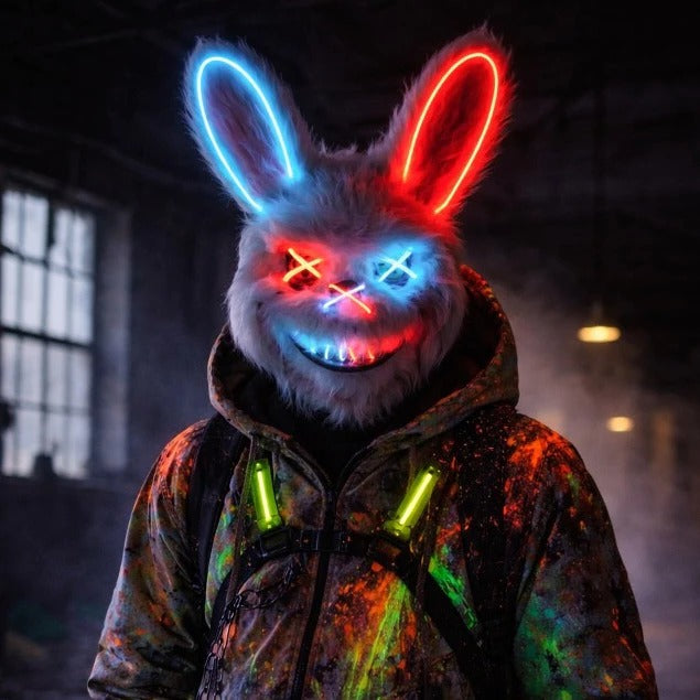 Fantasia de Casal Halloween Coelho com Máscara Led