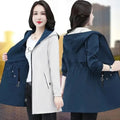 Double-Sided Trench Coat Women 2022 New Spring Autumn Clothes Hooded Large Size Long Windbreaker Jacket Female Outerwear Tops Casa Tech Blue M 