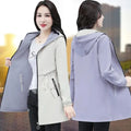 Double-Sided Trench Coat Women 2022 New Spring Autumn Clothes Hooded Large Size Long Windbreaker Jacket Female Outerwear Tops Casa Tech Light grey M 