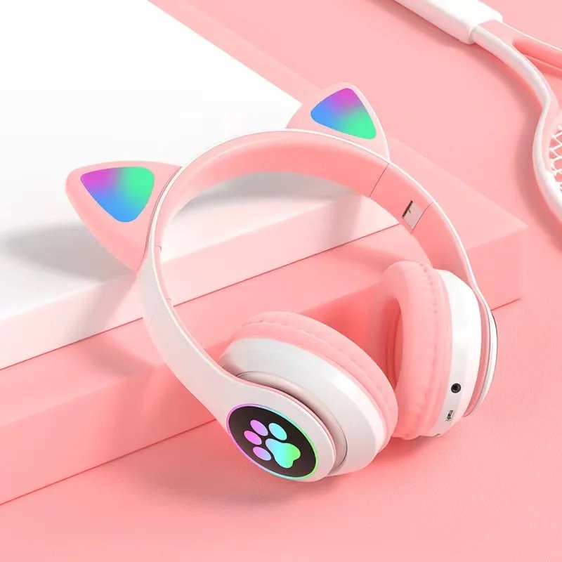 Fone de Ouvido Orelha de Gatinho com Led - Headphone AEV18- Fone de Ouvido Orelha de Gatinho com Led - Headphone Casa Tech Rosa 