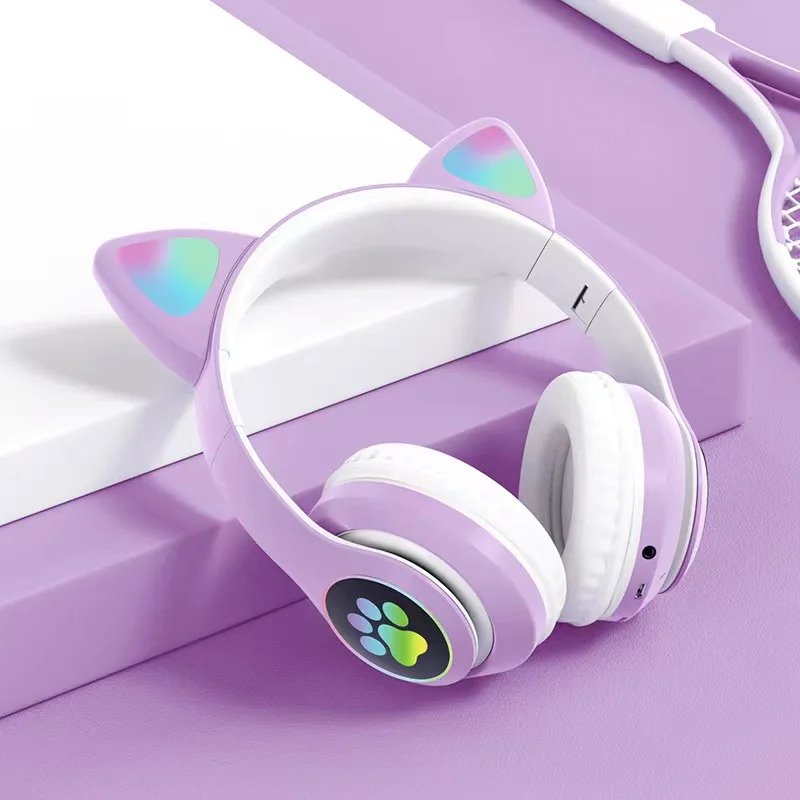 Fone de Ouvido Orelha de Gatinho com Led - Headphone AEV18- Fone de Ouvido Orelha de Gatinho com Led - Headphone Casa Tech Roxo 