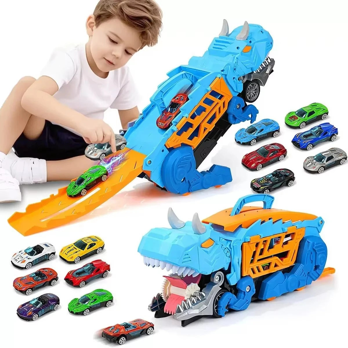 Caminhão Dinossauro Engolidor e Porta Carrinhos