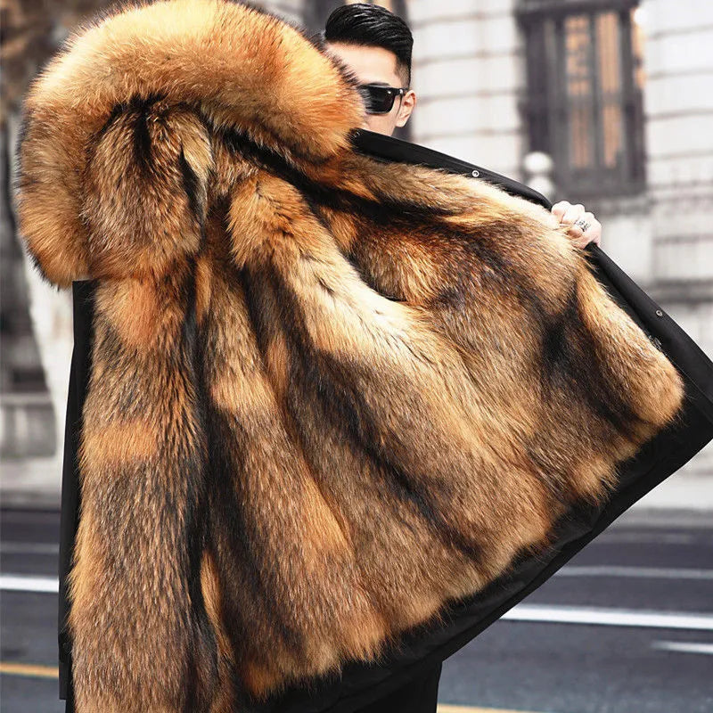 Parker Men's Imitation Fur Liner Winter Warm New Fur One-piece Coat Imitation Mink Fleece Mid-length Fur Coat Casa Tech 1 XXL CHINA