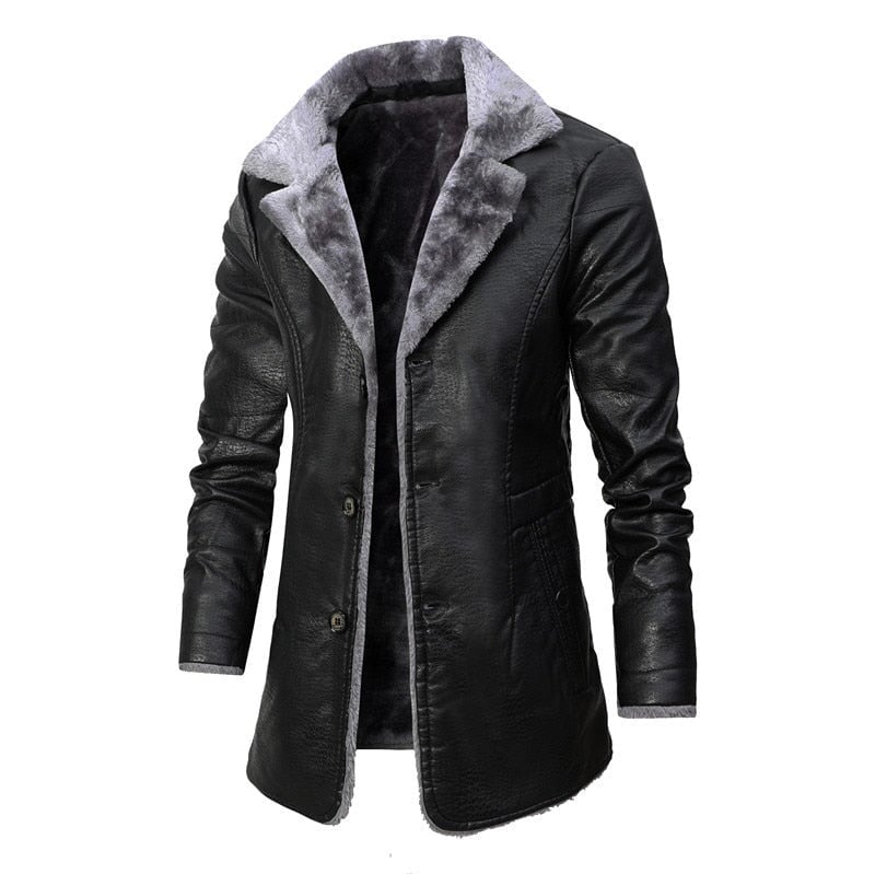 Sobretudo Masculino de Couro Forrado com Lã JCM32-Sobretudo Masculino de Couro Forrado com Lã Casa Tech Preto P 