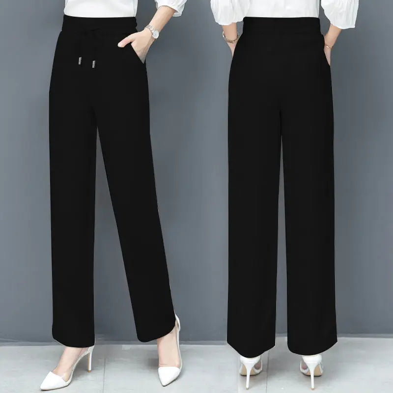 Summer Ankle-length Wide Leg Faux Jeans Baggy Denim Straight Pants Casual New Thin Ice Silk Vaqueros Elastic High Waist Spodnie Casa Tech 