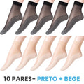 10 Pares de Meias Antiderrapantes Femininas LMF04 - 10 Pares de Meias Antiderrapantes Femininas Casa Tech 5 Pretas + 5 Bege 