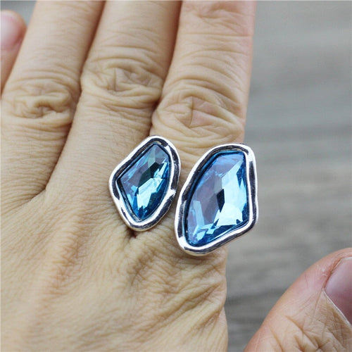 Anel Cristal Azul Ajustável Prata 925 JSF19 - Anel Cristal Azul Ajustável Prata 925 Casa Tech 