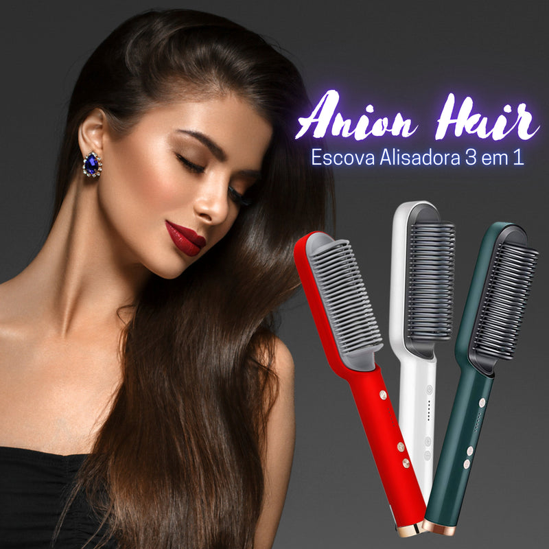 Anion Hair Escova Alisadora 3 em 1 - Alisa, Seca e Hidrata com luzes de Íons G3P9 - Anion Hair Escova Casa Tech Loja 