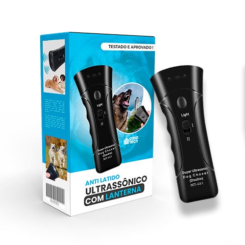 Aparelho Anti Latido - SilenPro Adestrador de Cães Ultrassônico com Lanterna de Comandos DOG04 - Aparelho Anti Latido Casa Tech Loja Preto 