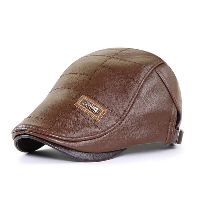Boina Masculina em Couro Italiana Clássica CHA1 - Boina Masculina em Couro Italiana Clássica Casa Tech Loja Marrom Claro 