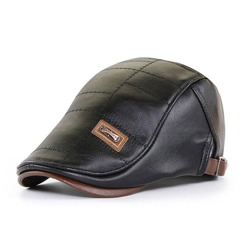 Boina Masculina em Couro Italiana Clássica CHA1 - Boina Masculina em Couro Italiana Clássica Casa Tech Loja Preto 