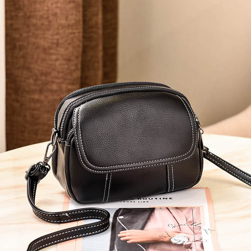 Bolsa De Couro Casual Feminina Saddle G10P15 - Bolsa De Couro Casual Feminina Saddle Casa Tech Loja Preto 