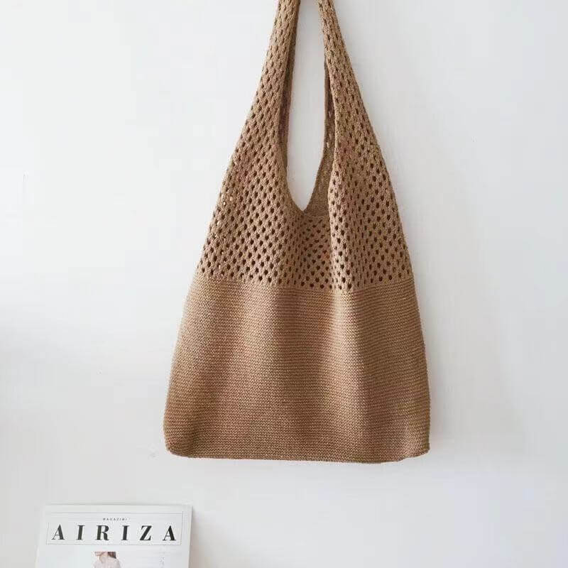 Bolsa de Crochê Feminina Casual BOL16 - Bolsa de Crochê Feminina Casual Casa Tech Loja Marrom Claro 