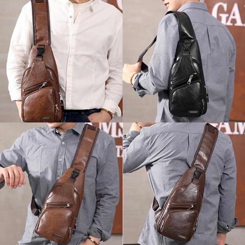 Bolsa Masculina Transversal de Couro BOL15 - Bolsa Masculina Transversal de Couro Casa Tech Loja 