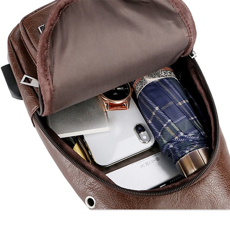 Bolsa Masculina Transversal de Couro MBM04 - Bolsa Masculina Transversal de Couro Casa Tech Loja 
