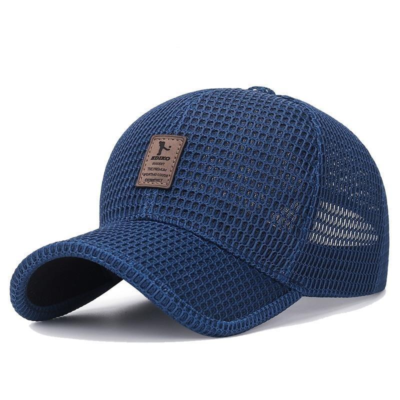 Boné Masculino Aba Curva Respirável CBM05 - Boné Masculino Aba Curva Respirável Casa Tech Azul 