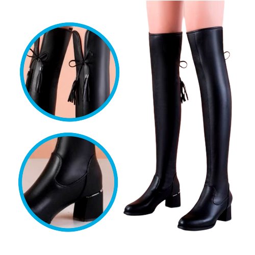 Bota Feminina Cano Longo de Couro Ecológico BTF12 - Bota Feminina Cano Longo de Couro Ecológico Casa Tech 