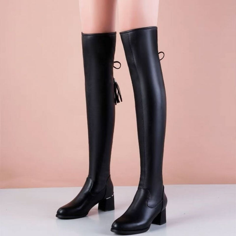 Bota Feminina Cano Longo de Couro Ecológico BTF12 - Bota Feminina Cano Longo de Couro Ecológico Casa Tech 