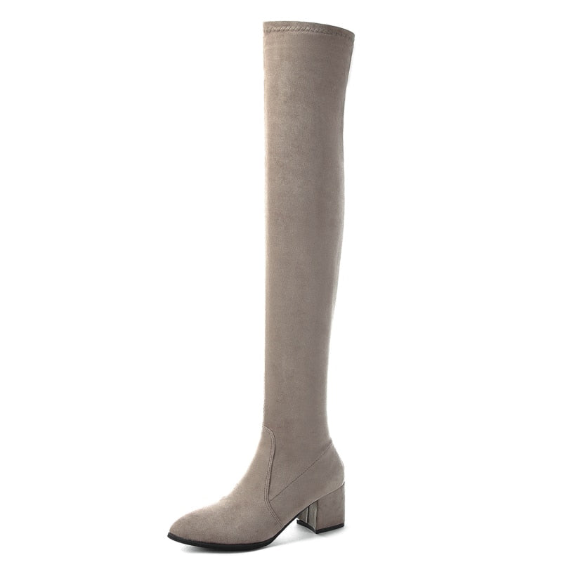 Bota Over The Knee Camurça Cano Longo Feminina Inverno 2022 G8P4 Casa Tech Loja Cinza 37 