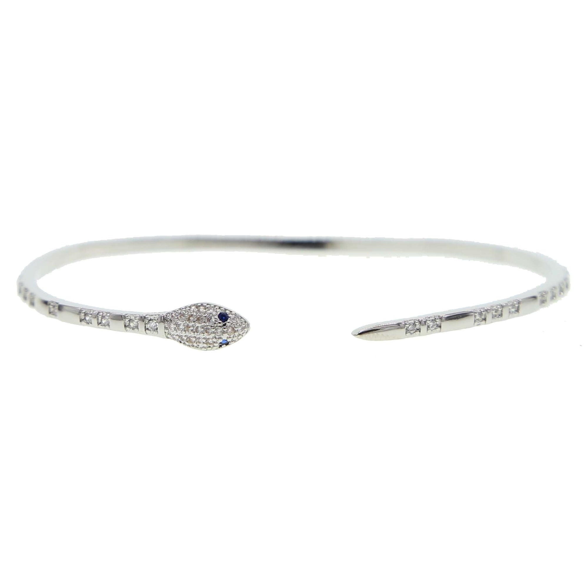 Bracelete Serpente Ouro Branco e Zircônia GR1P5 - Bracelete Serpente Ouro Branco e Zircônia Casa Tech Loja Prata 