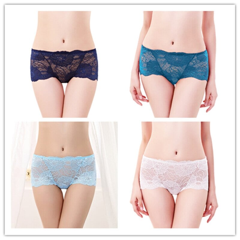 Calcinha Modeladora de Renda - Kit 4 Unidades LIF10 - Calcinha Modeladora de Renda - Kit 4 Unidades Casa Tech Azul Escuro / Azul / Azul Claro / Branco P 