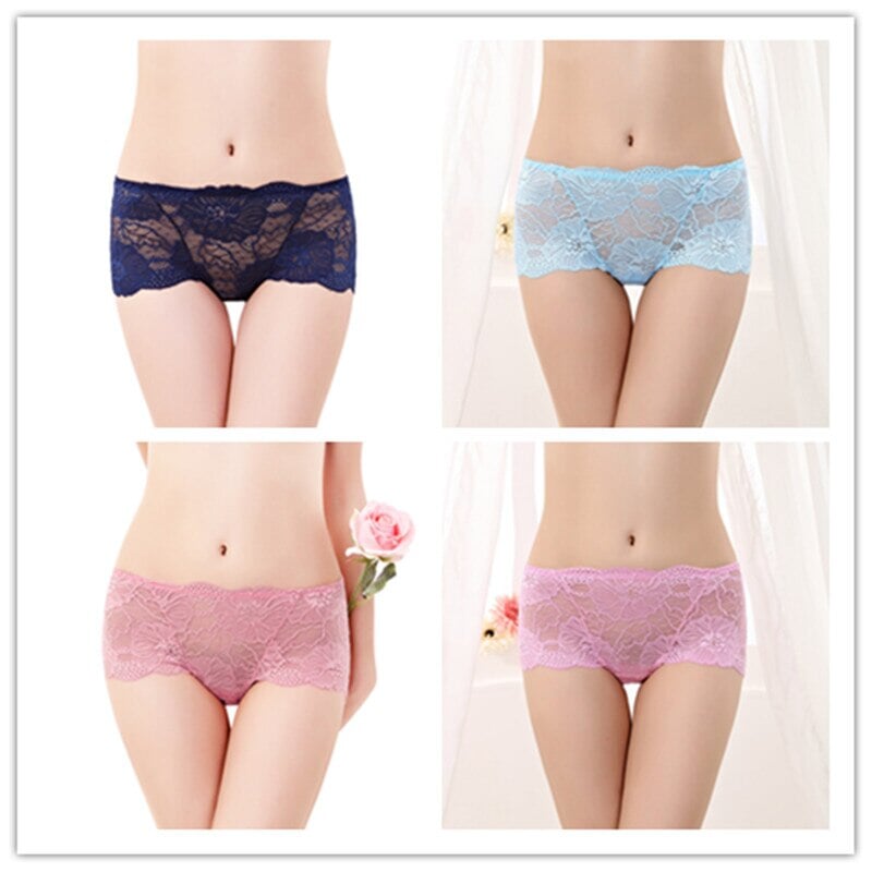 Calcinha Modeladora de Renda - Kit 4 Unidades LIF10 - Calcinha Modeladora de Renda - Kit 4 Unidades Casa Tech Azul Escuro / Azul Claro / Rosa Escuro / Rosa Claro P 
