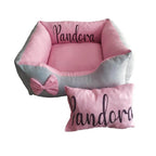 Cama de Pet Personalizada com Travesseiro e Ziper para Lavagem PET4 - Cama de Pet Personalizada com Travesseiro e Ziper para Lavagem Casa Tech Loja Rosa e Cinza 