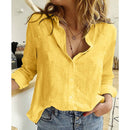 Camisa de Linho Feminina Primavera Manga Longa ROU8 - Camisa de Linho Feminina Primavera Manga Longa Casa Tech Loja Amarelo EU S 