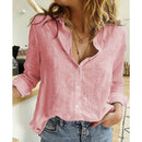 Camisa de Linho Feminina Primavera Manga Longa ROU8 - Camisa de Linho Feminina Primavera Manga Longa Casa Tech Loja Rosa EU S 