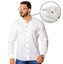 Camisa de Linho Social Masculina Gola Padre CAM04 - Camisa de Linho Social Masculina Gola Padre Casa Tech P 