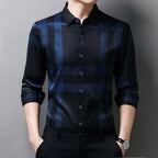 Camisa Masculina Social Manga Longa Xadrez Slim CAM2 - Camisa Masculina Social Manga Longa Xadrez Slim Casa Tech Azul PP 