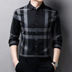 Camisa Masculina Social Manga Longa Xadrez Slim CAM2 - Camisa Masculina Social Manga Longa Xadrez Slim Casa Tech Cinza PP 